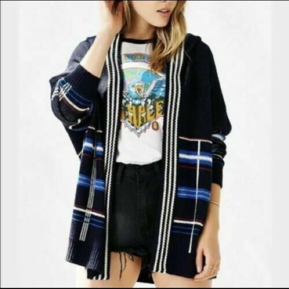 Urban Outfitters Blue Plaid Oversized Cardigan